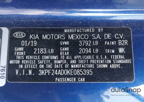 2019 Kia Forte Lxs z USA, uszkodzony, nr VIN 3KPF24AD0KE085395